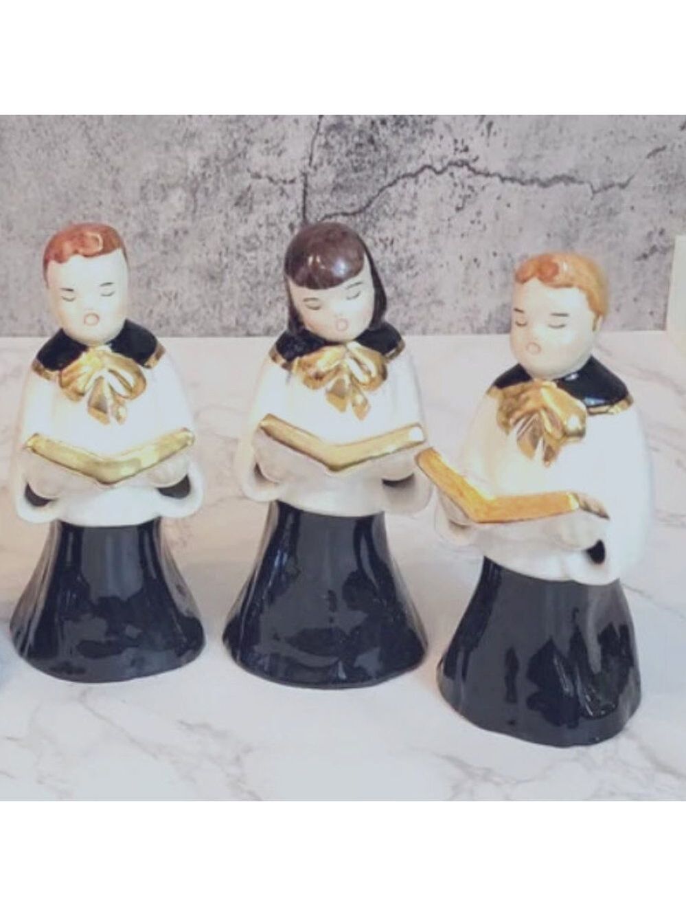 Set of 3 vintage choir children figurines boys & girls gold accents